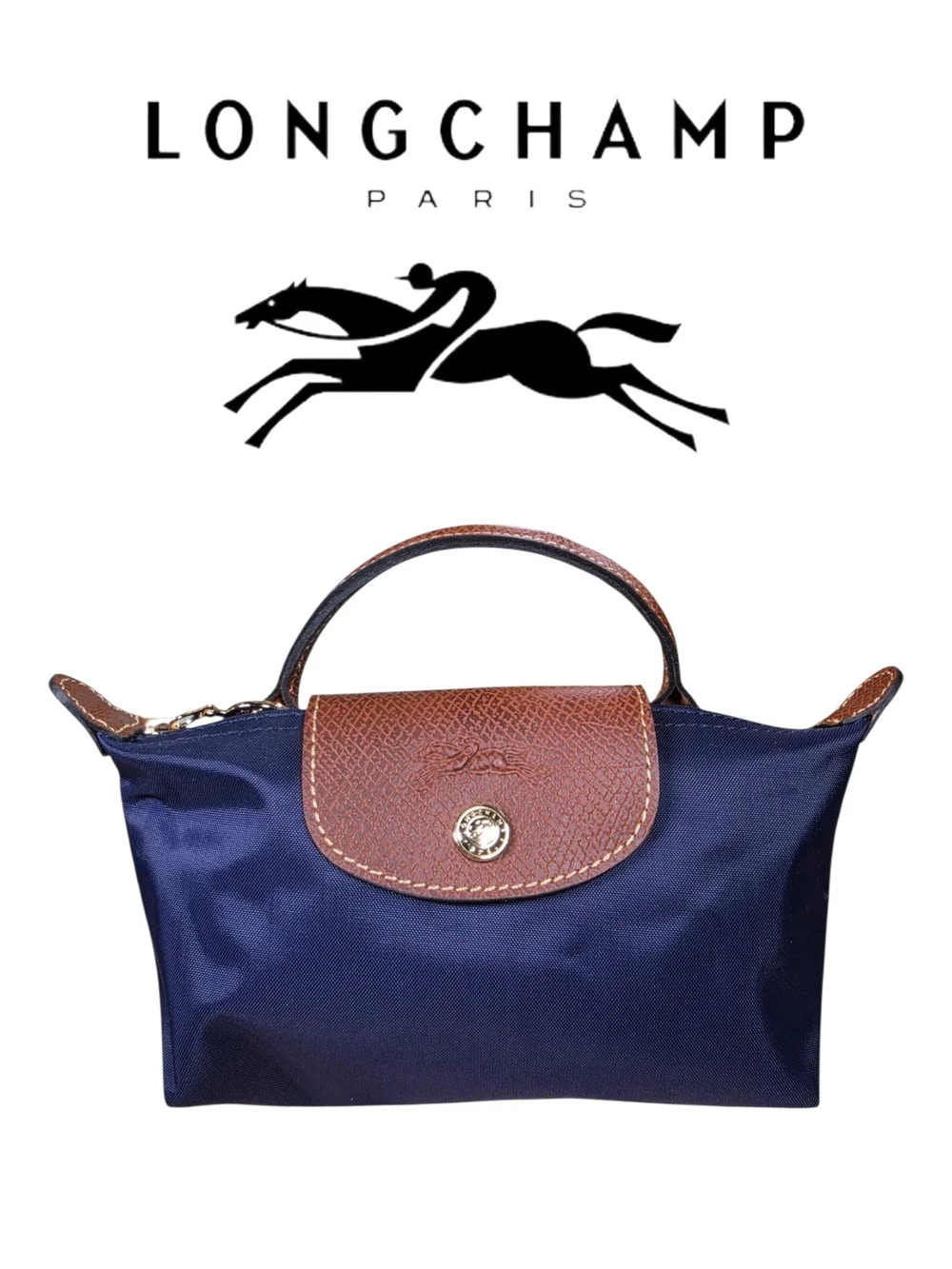 Longchamp Le Pliage Original Pouch w/ Handle - Navy Blue Mini Bag (Retail $120)